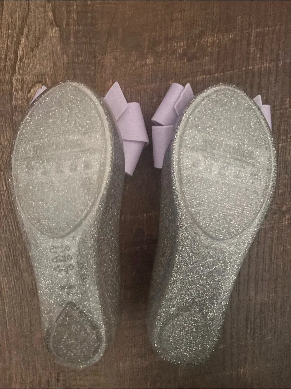 Mini Melissa Lavender Bow Jelly Flats with Glitter Trim